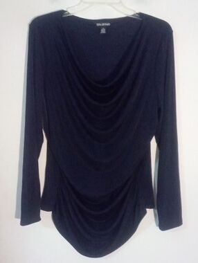 Nina Leonard Black Cowl-Neck Long Sleeve Top XL New NWOT Matte Jersey